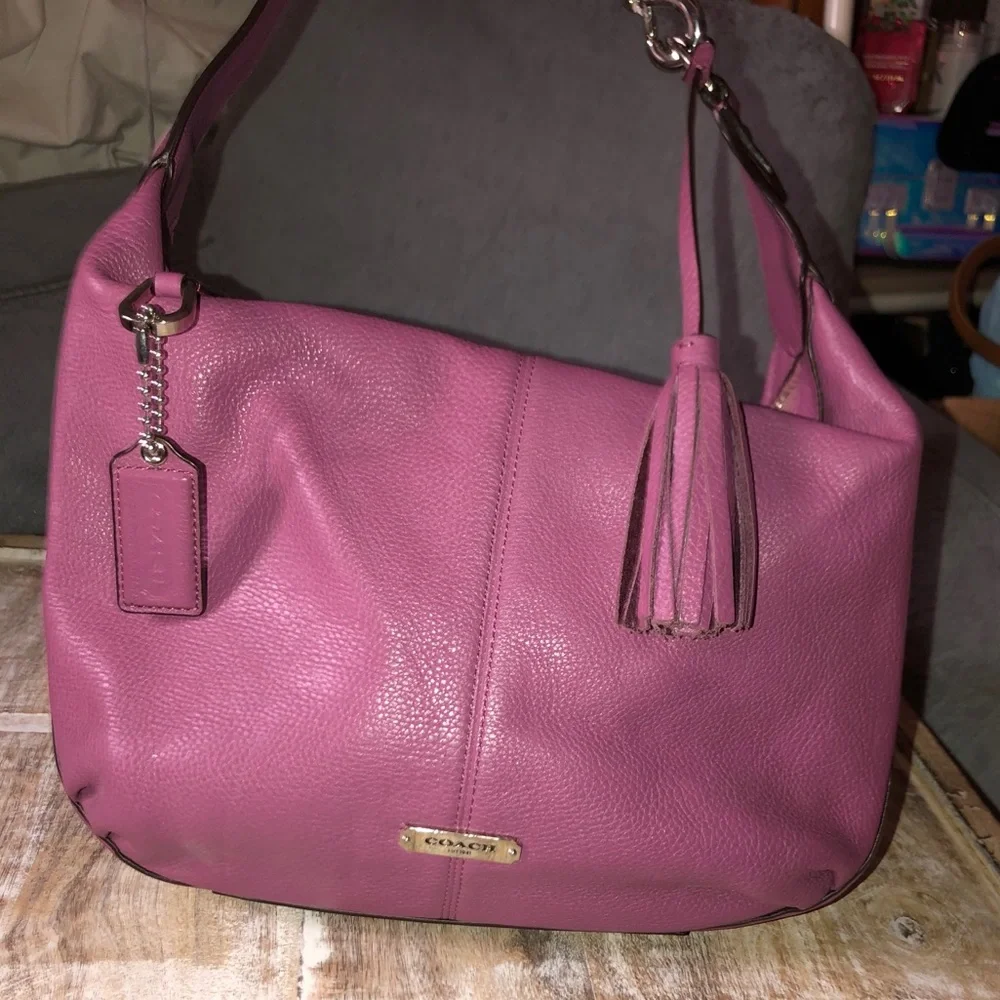 Coach Pink Leather Shoulder Bag with Tassel - Picture 2 of 10